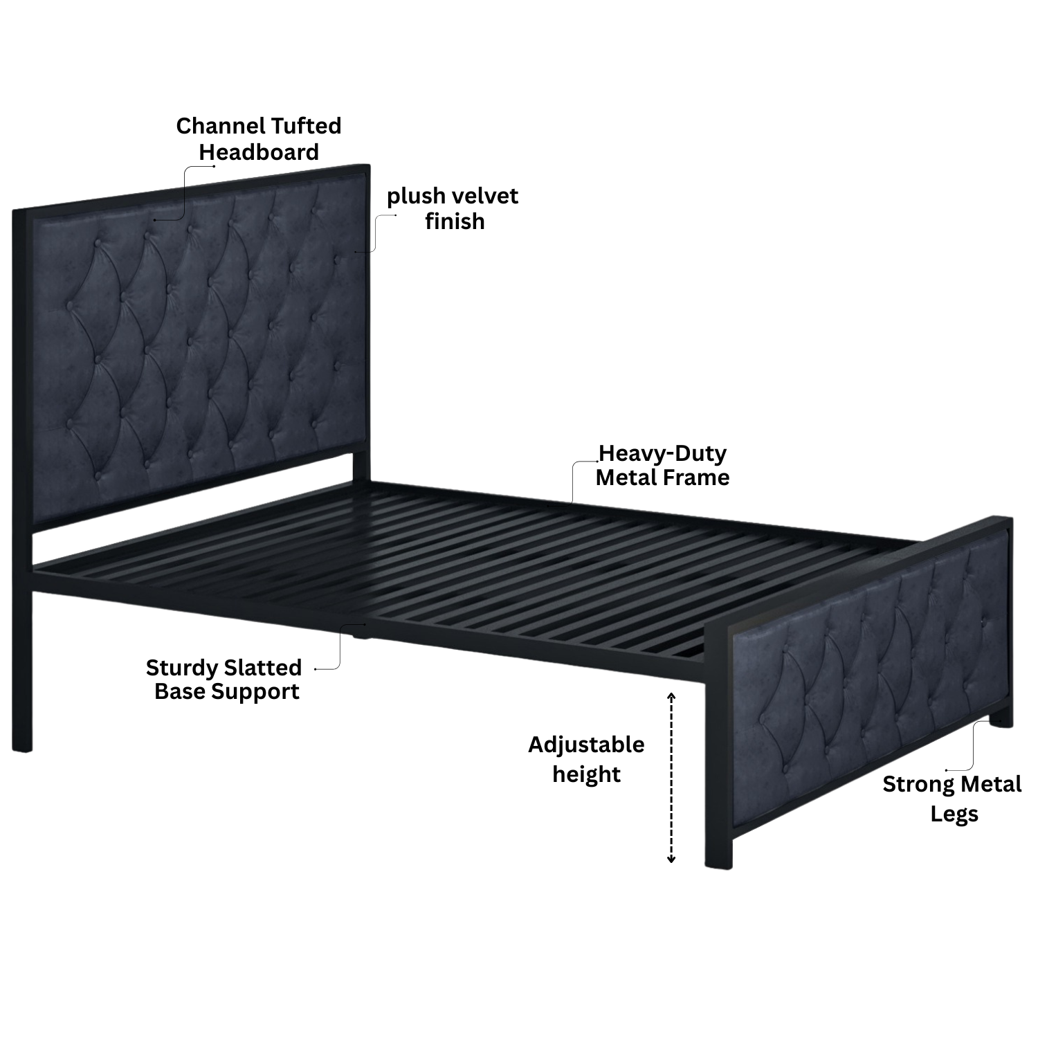 URBAN FURNISHING Modern Metal Bed Frame with Tufted Upholstered Headboard & Footboard – Diamond Button Design & Welded Base