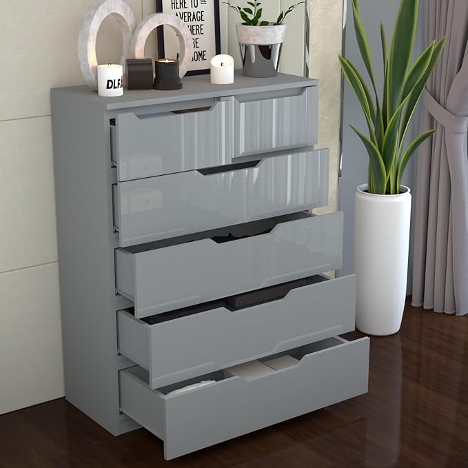 Urban Furnishing Modern 4+2 Deep Drawer-High Gloss White Dresser 140H