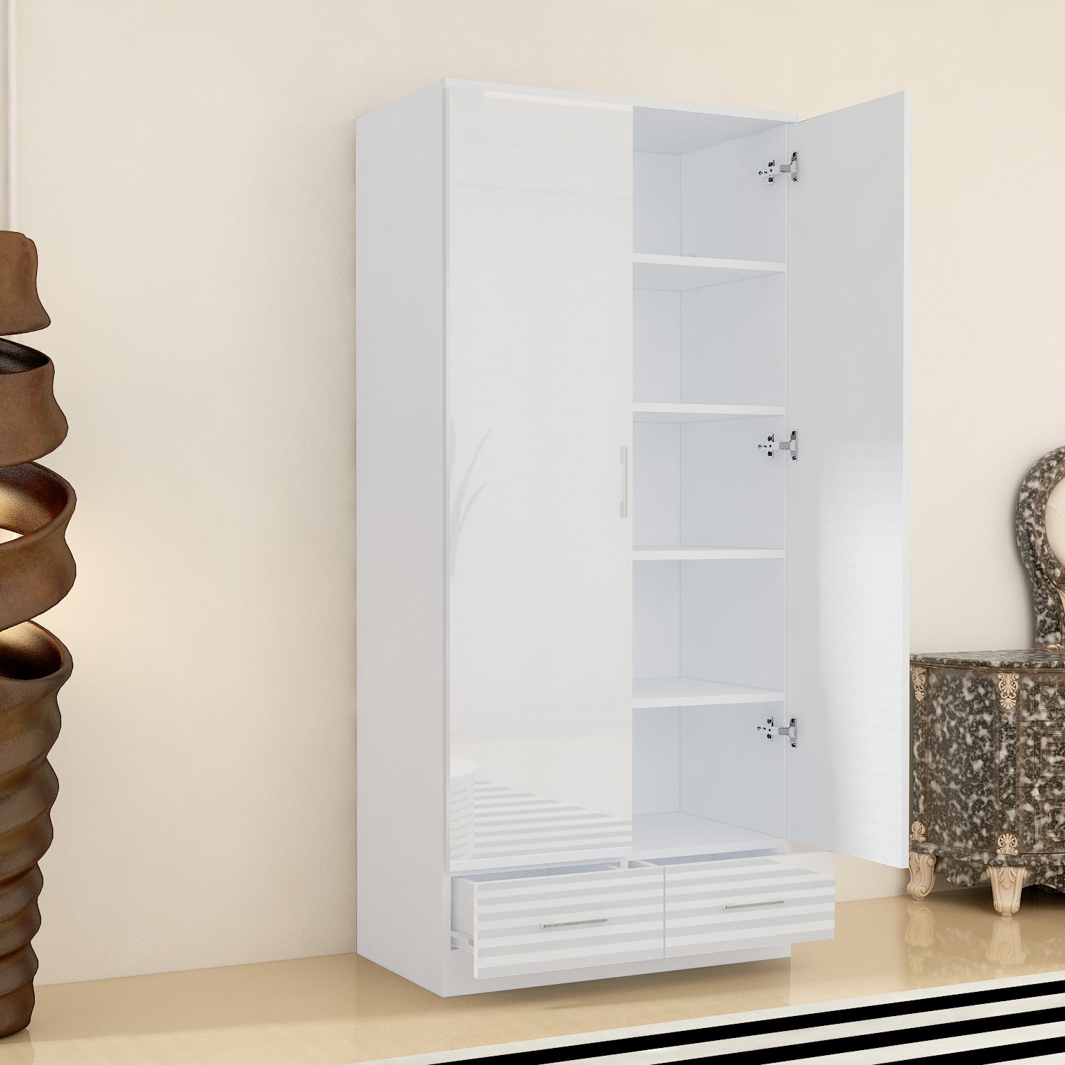 URBAN FURNISHING High Gloss 2 Door Wardrobe for Bedroom