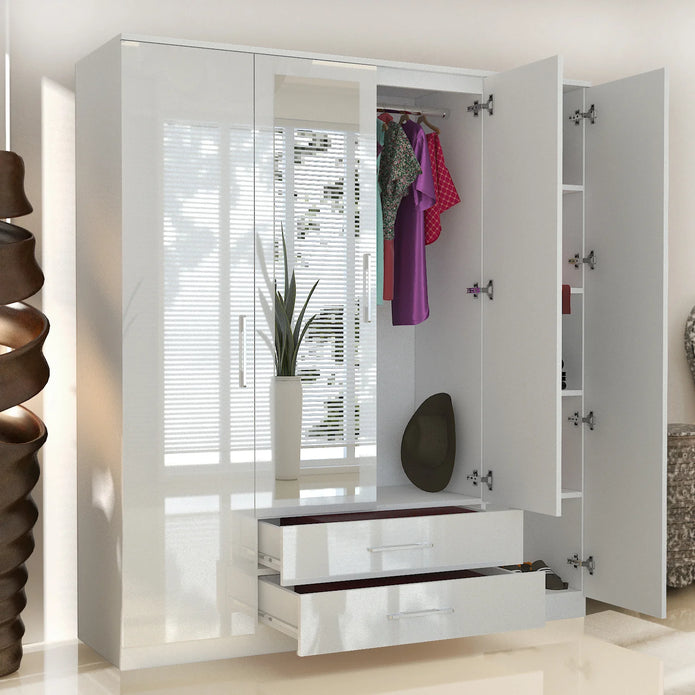 4 Doors with Drawers High Gloss Wardrobe