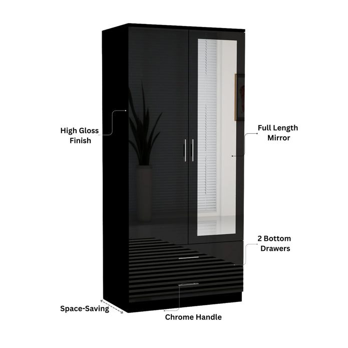 Mirror 2 Doors High Gloss Wardrobe