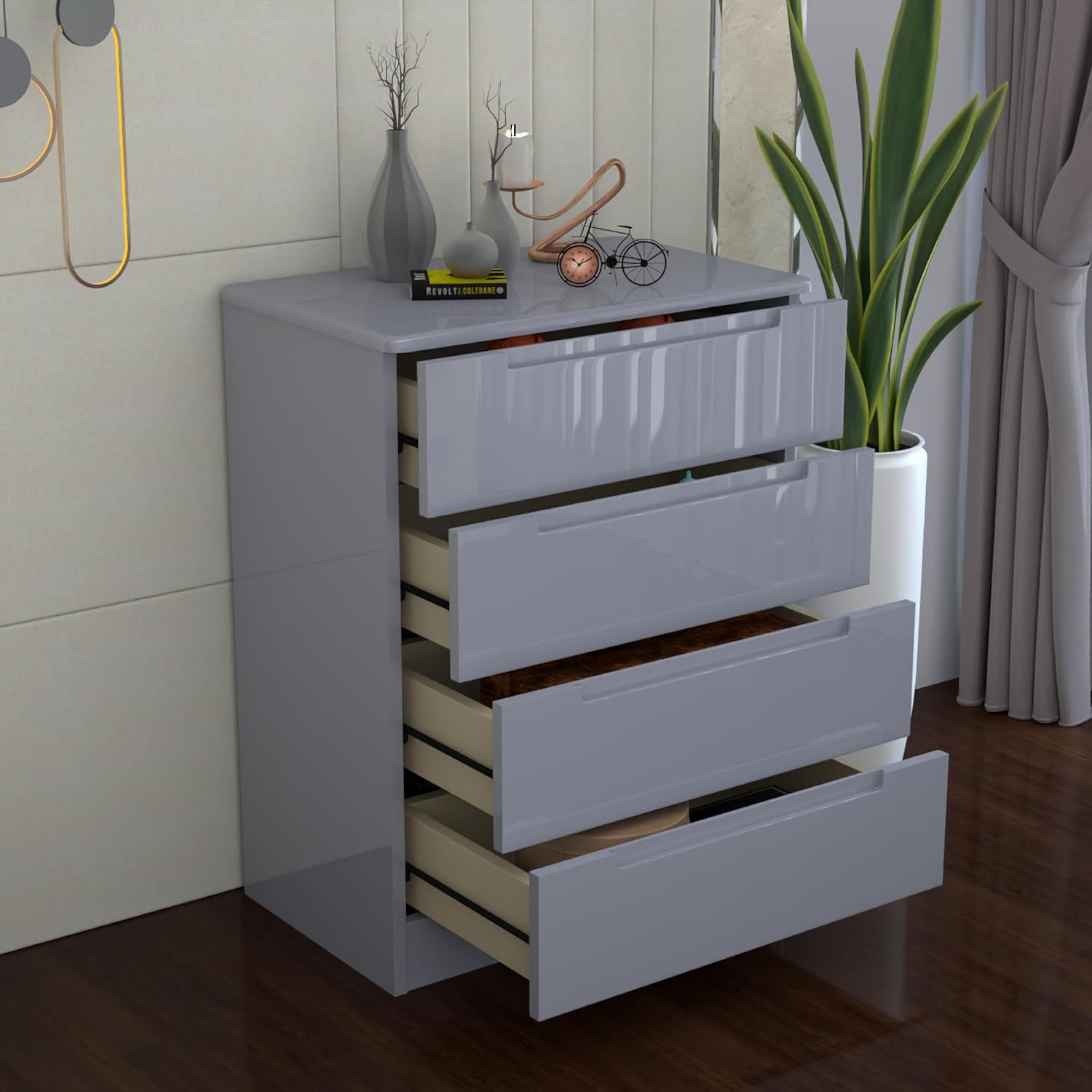 URBAN FURNISHING Modern 4-Deep Drawer Chest 50D x 80W x 105H