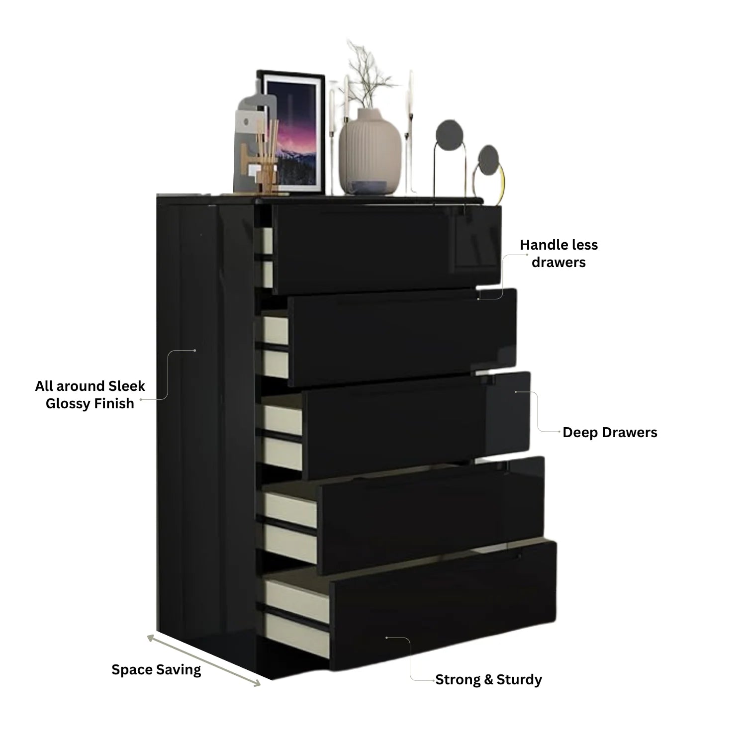 URBAN FURNISHING Modern 5-Deep Drawer Chest 50D x 80W x 129H