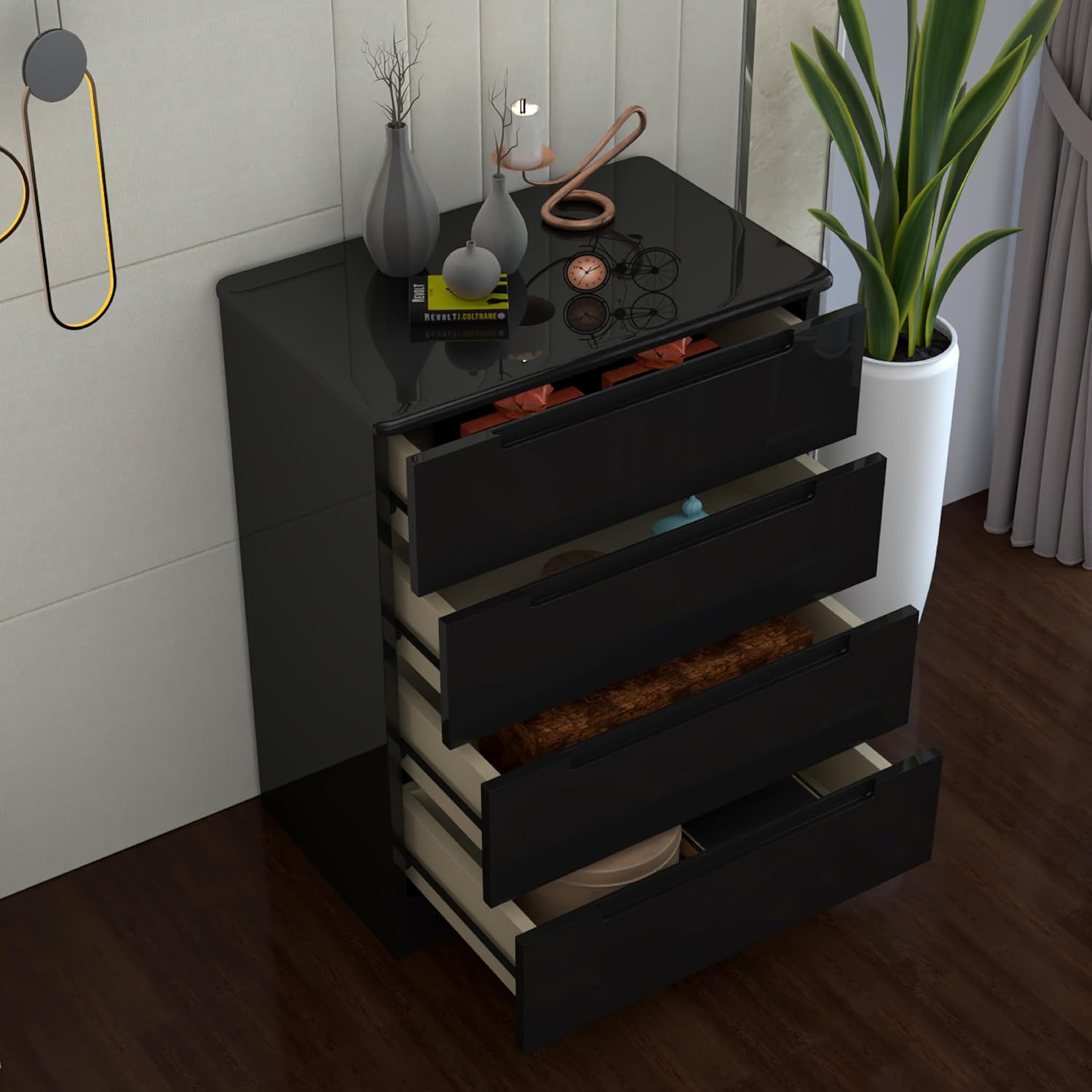URBAN FURNISHING Modern 4-Deep Drawer Chest 50D x 80W x 105H