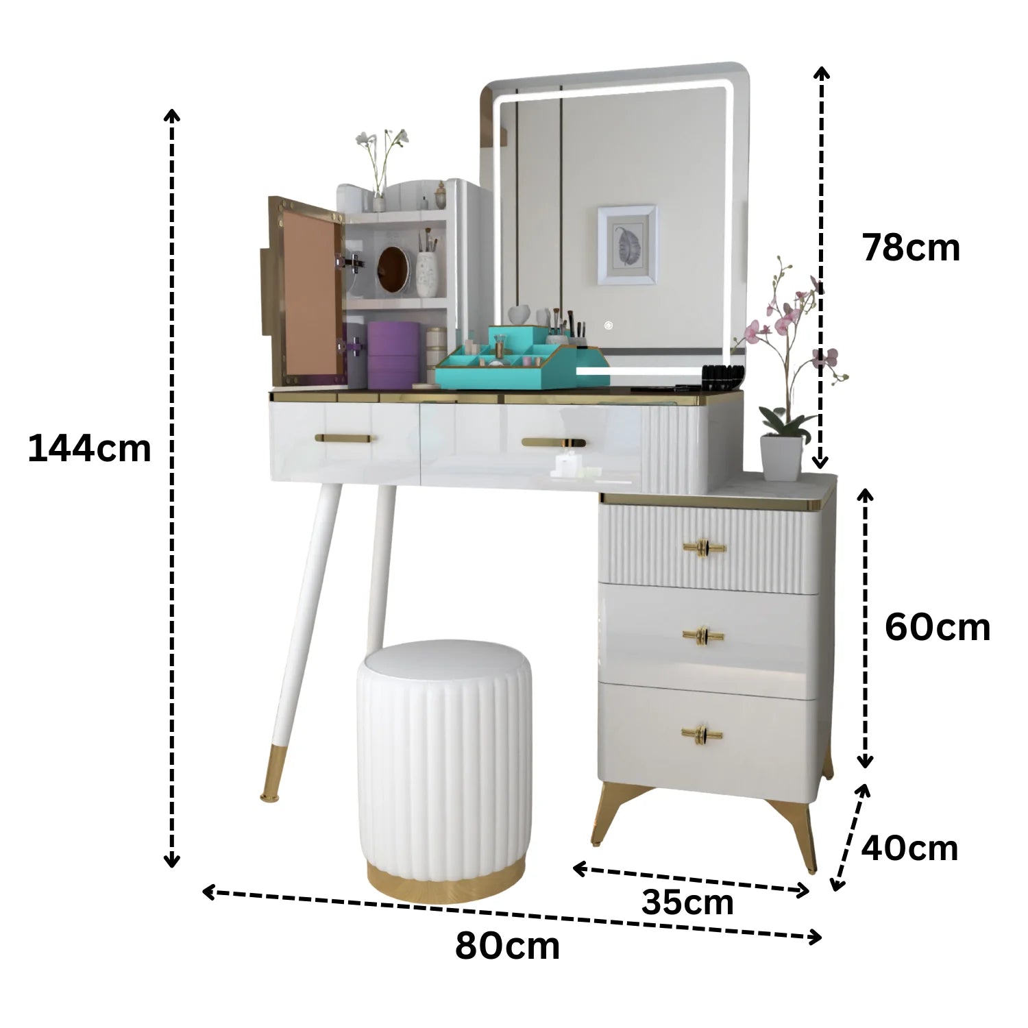 Urban Furnishing Modern Vanity Table with LED Lighted Mirror –  Wide Makeup Desk with Storage Cabinet