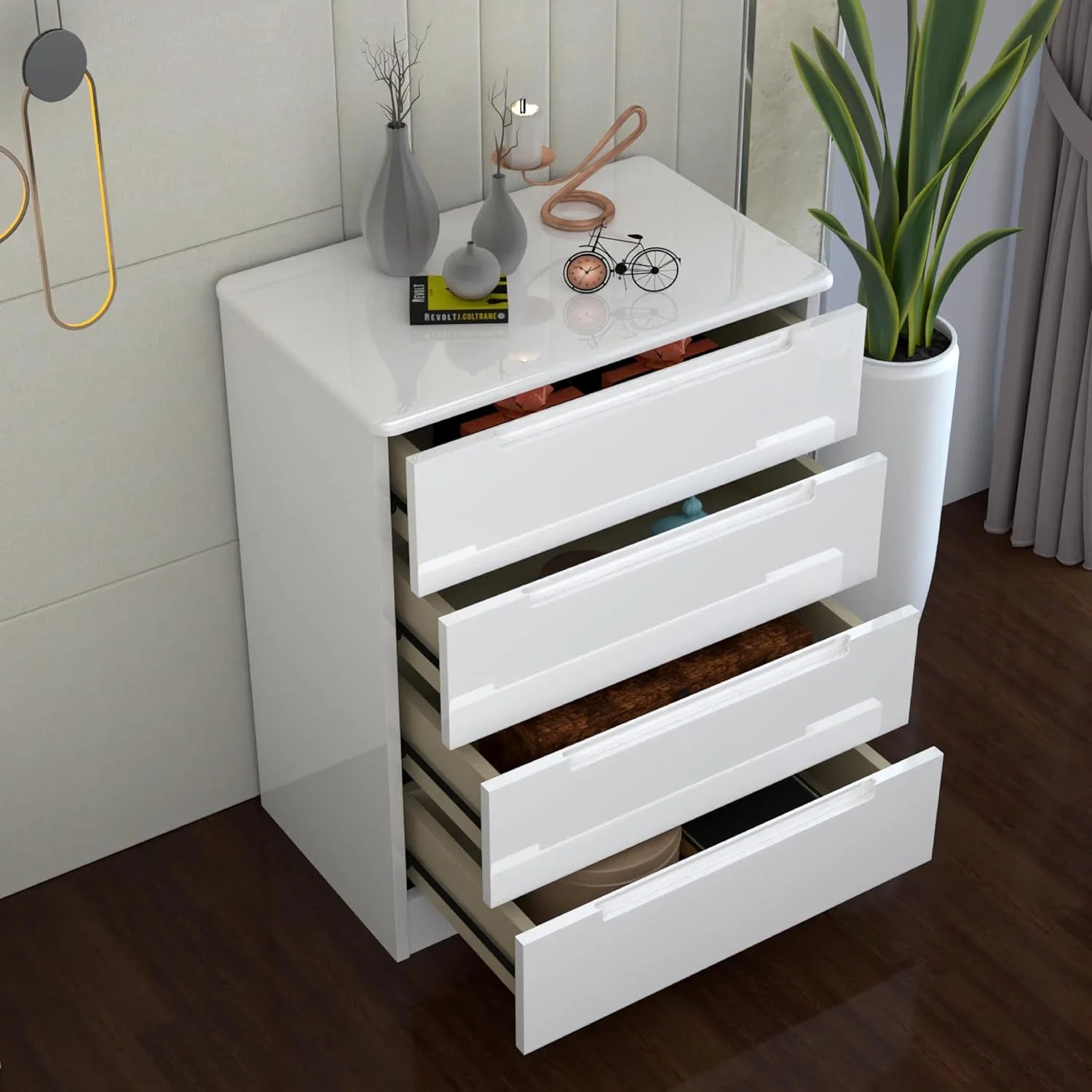 URBAN FURNISHING Modern 4-Deep Drawer Chest 50D x 80W x 105H