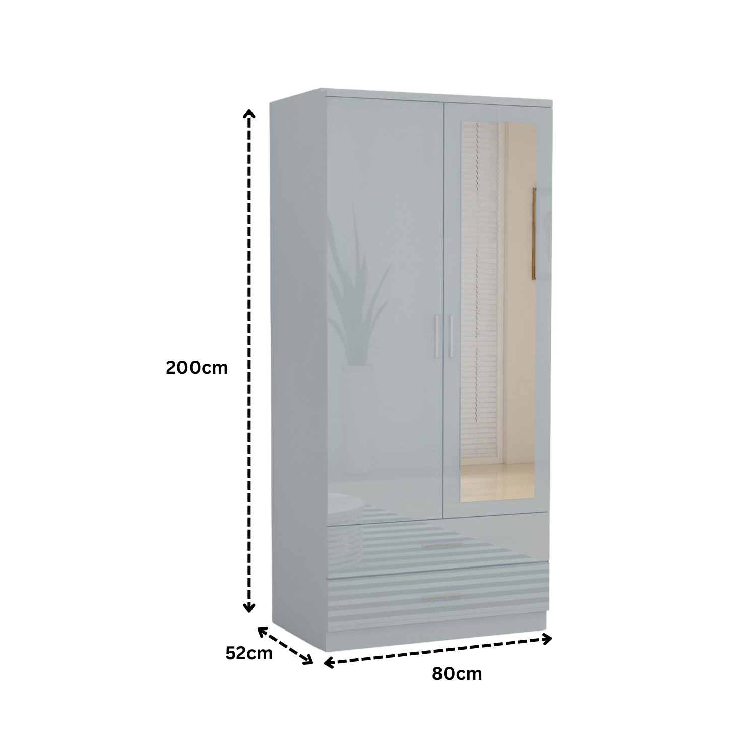 URBAN FURNISHING Modern 2-Door Wardrobe with Mirror & 2 Drawers
