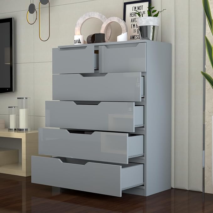 Urban Furnishing Modern 4+2 Deep Drawer-High Gloss White Dresser 140H