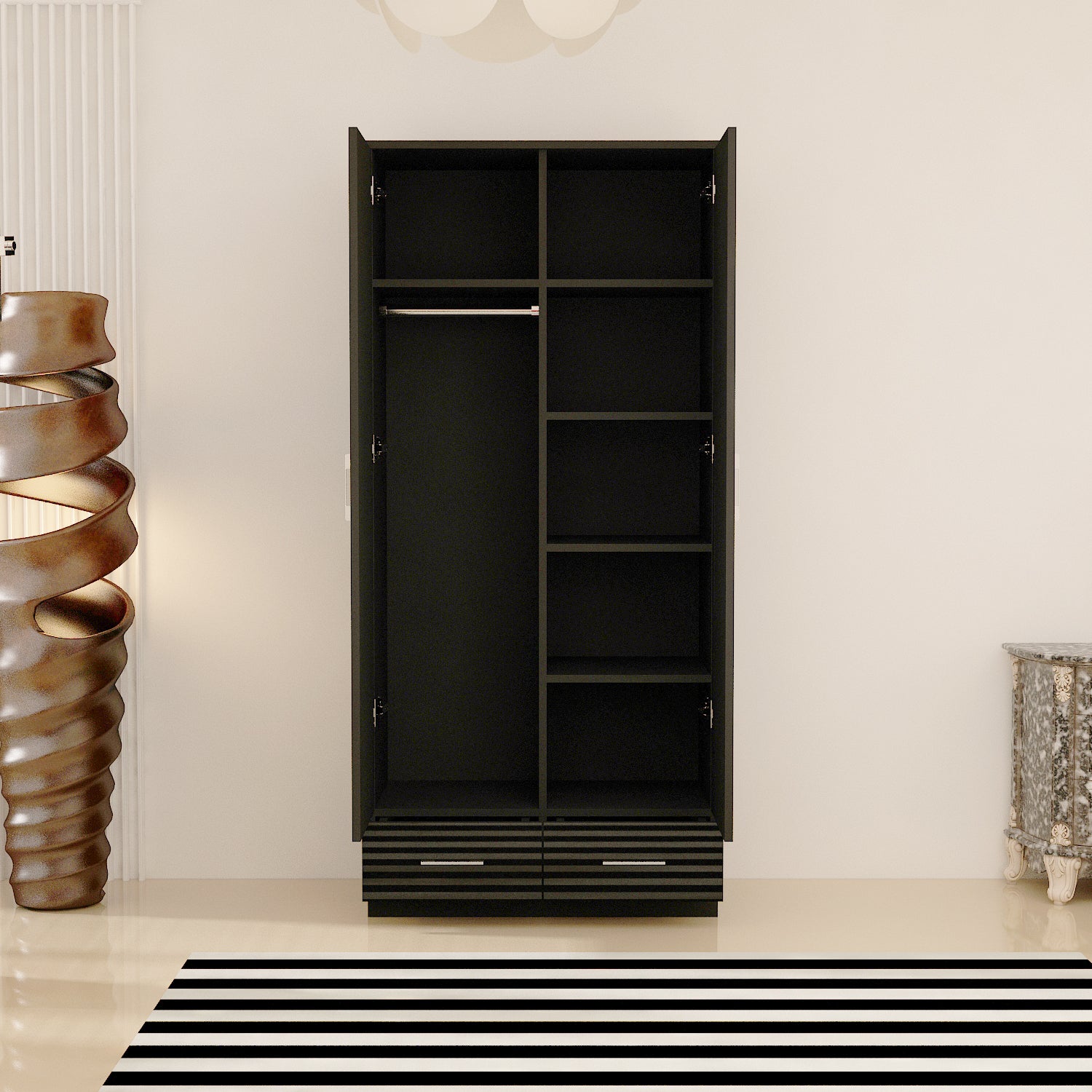 URBAN FURNISHING High Gloss 2 Door Wardrobe for Bedroom