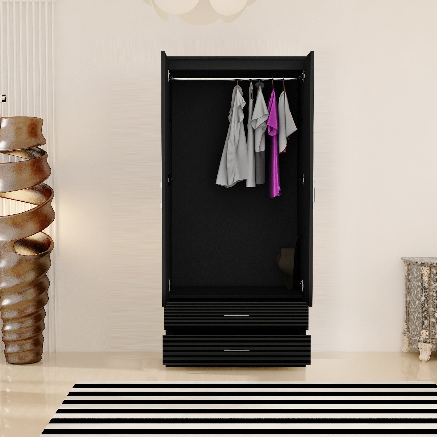 URBAN FURNISHING Modern 2-Door Wardrobe with Mirror & 2 Drawers