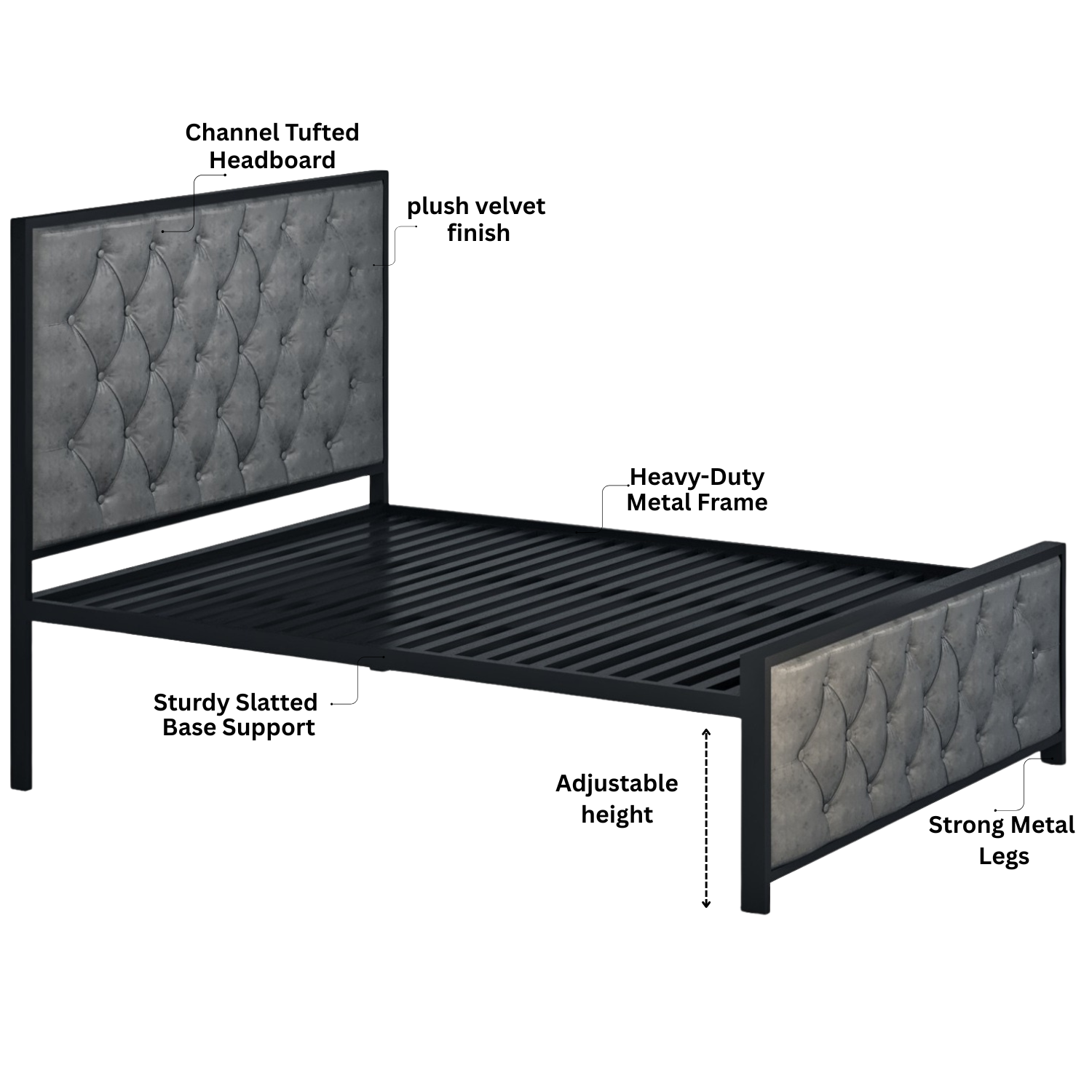 URBAN FURNISHING Modern Metal Bed Frame with Tufted Upholstered Headboard & Footboard – Diamond Button Design & Welded Base