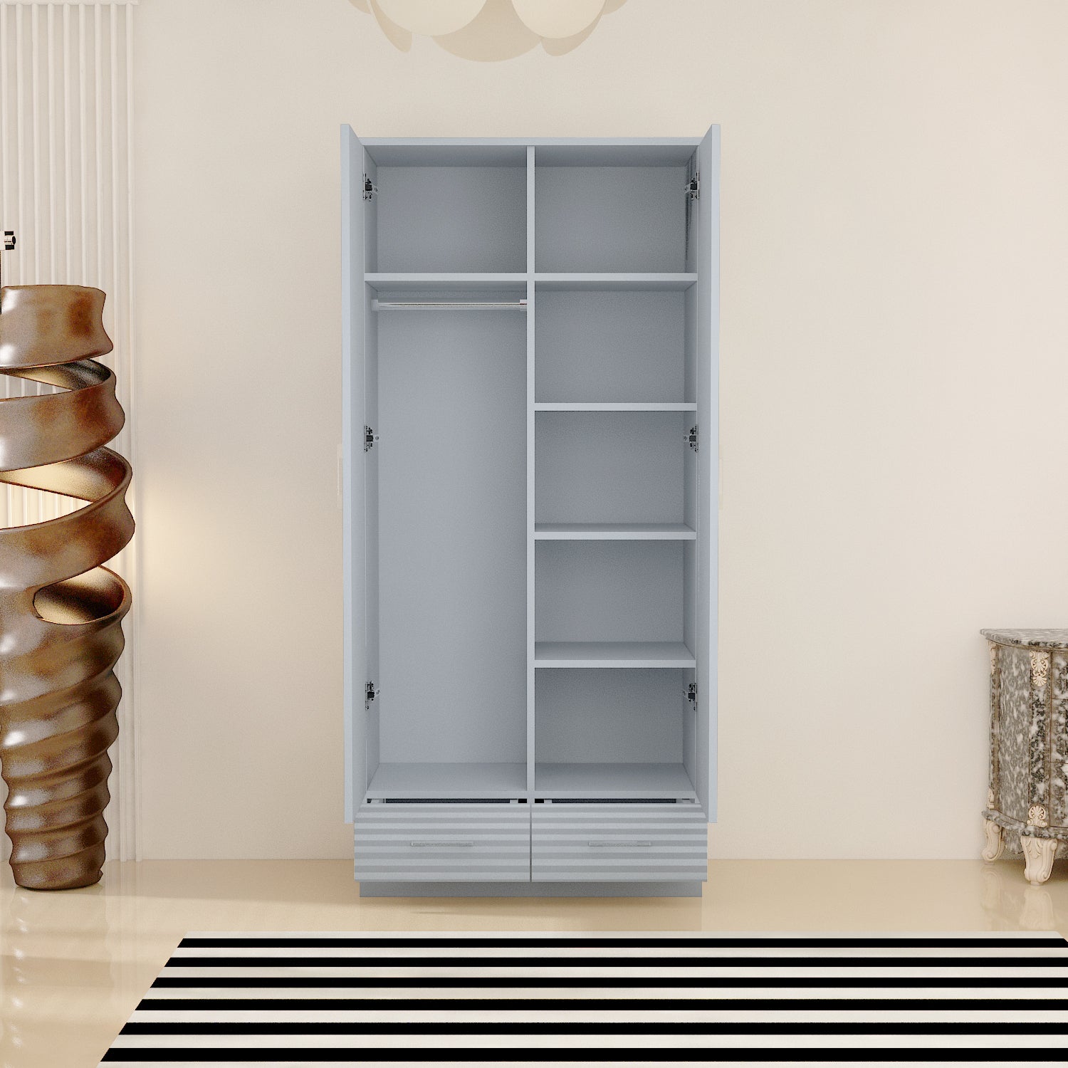 URBAN FURNISHING High Gloss 2 Door Wardrobe for Bedroom