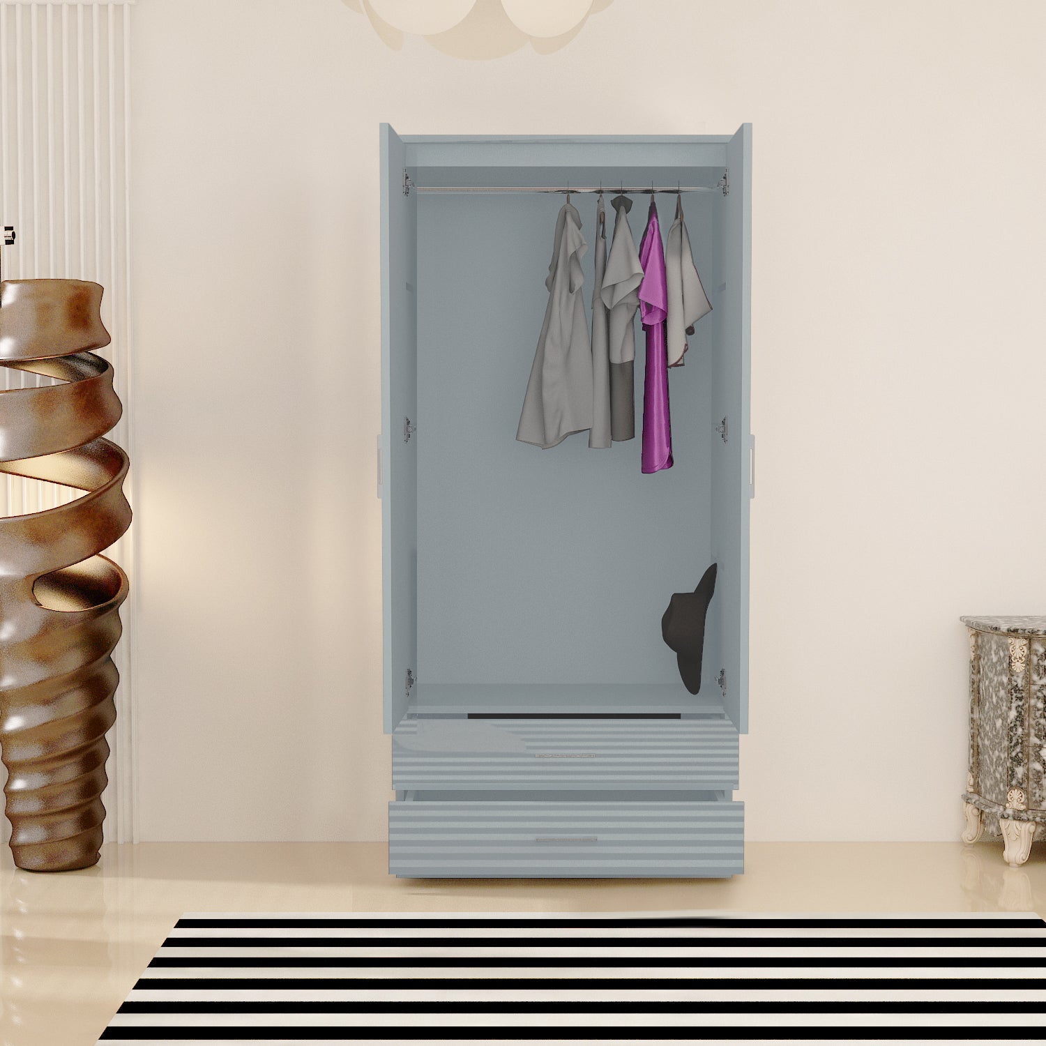 URBAN FURNISHING Modern 2-Door Wardrobe with Mirror & 2 Drawers