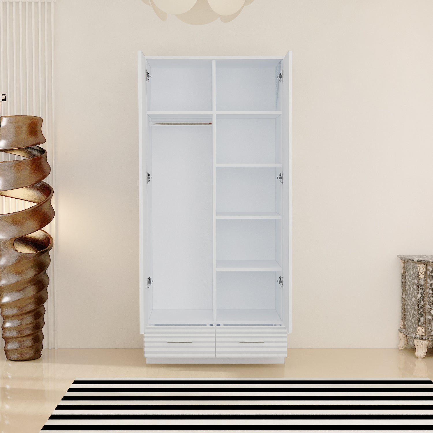 URBAN FURNISHING High Gloss 2 Door Wardrobe for Bedroom