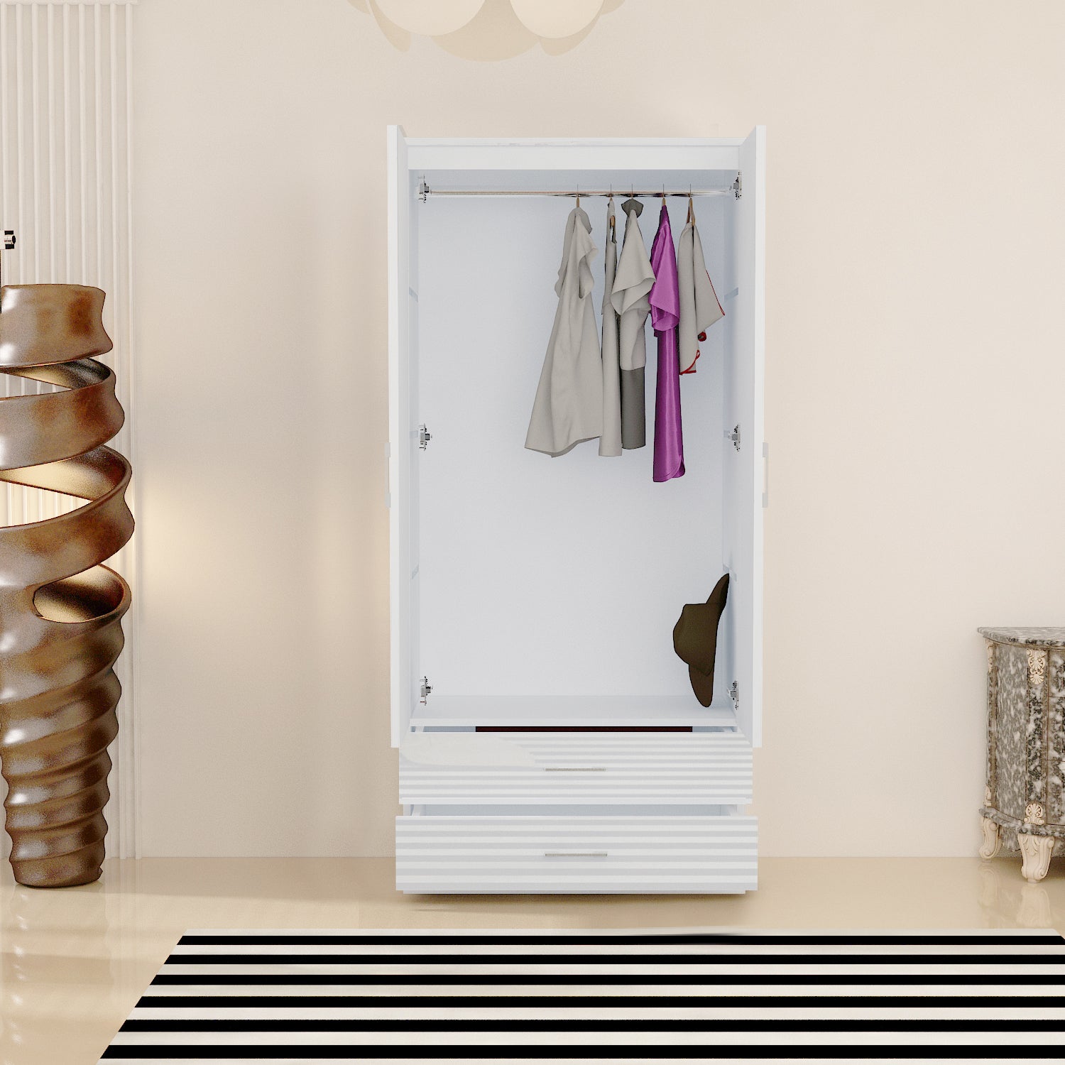 URBAN FURNISHING Modern 2-Door Wardrobe with Mirror & 2 Drawers