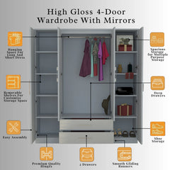 Verona 4 Doors Wardrobe | COLOR: Grey | SIZE: 160cm , 180cm