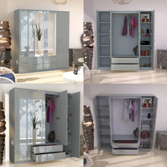 Verona 4 Doors Wardrobe | COLOR: Grey | SIZE: 160cm , 180cm