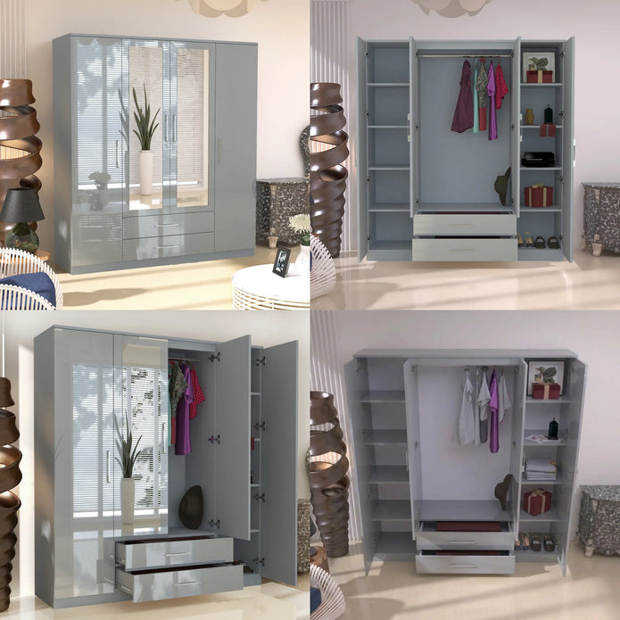 Verona 4 Doors Wardrobe | COLOR: Grey | SIZE: 160cm , 180cm