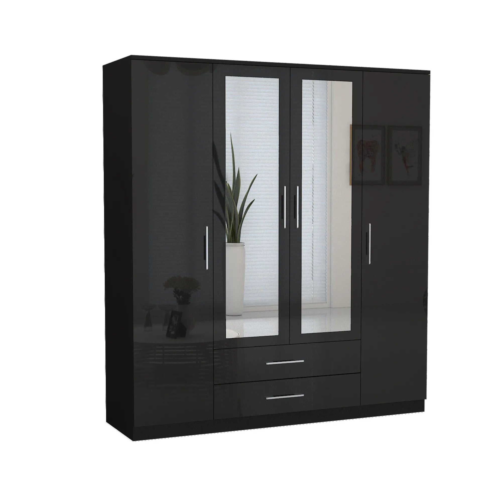 Verona 4 Doors Wardrobe | COLOR: Black | SIZE: 160cm , 180cm