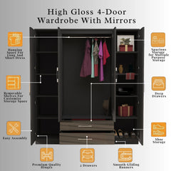 Verona 4 Doors Wardrobe | COLOR: Black | SIZE: 160cm , 180cm
