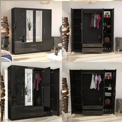 Verona 4 Doors Wardrobe | COLOR: Black | SIZE: 160cm , 180cm