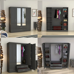 Verona 4 Doors Wardrobe | COLOR: DarkGray | SIZE: 160cm , 180cm