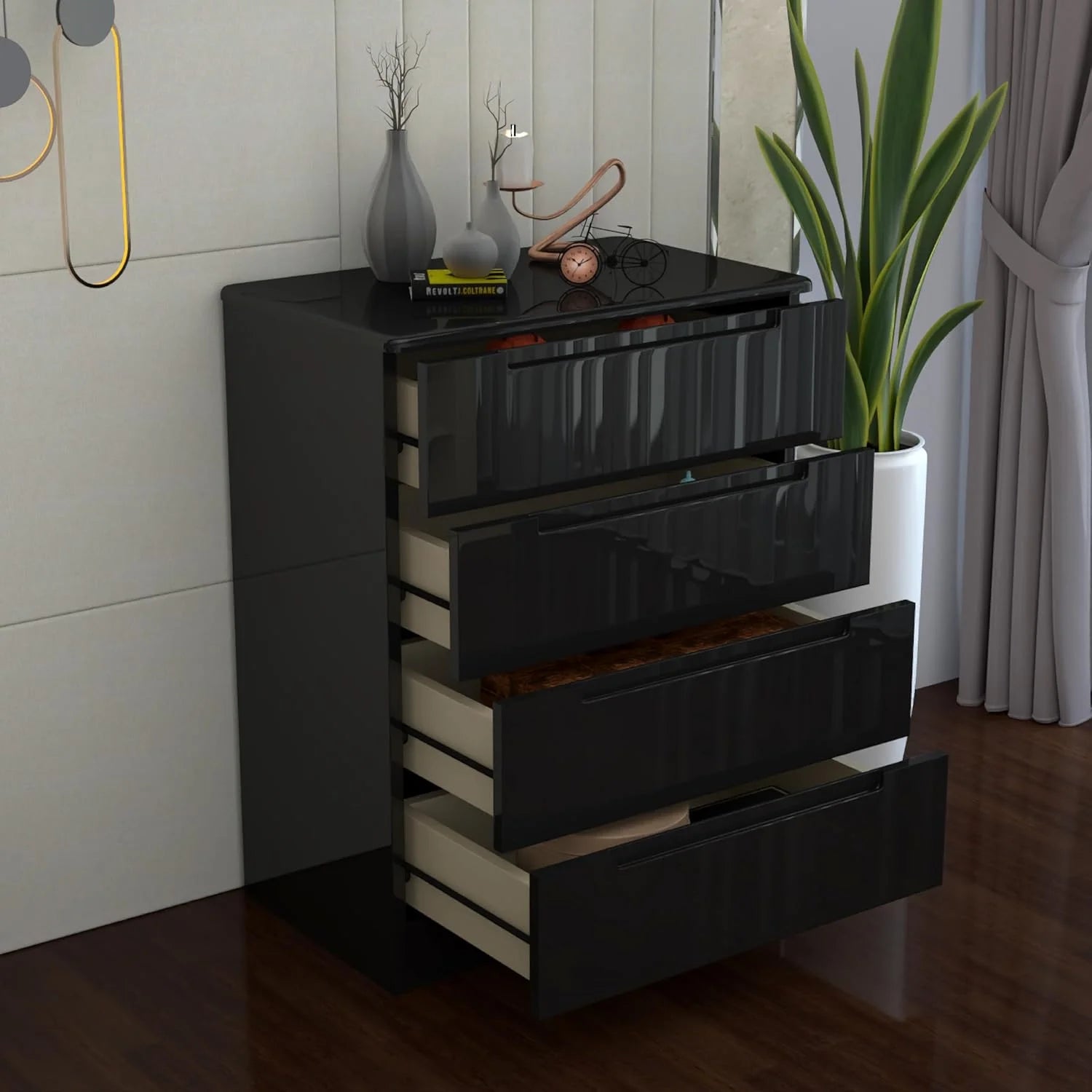 URBAN FURNISHING Modern 4-Deep Drawer Chest 50D x 80W x 105H