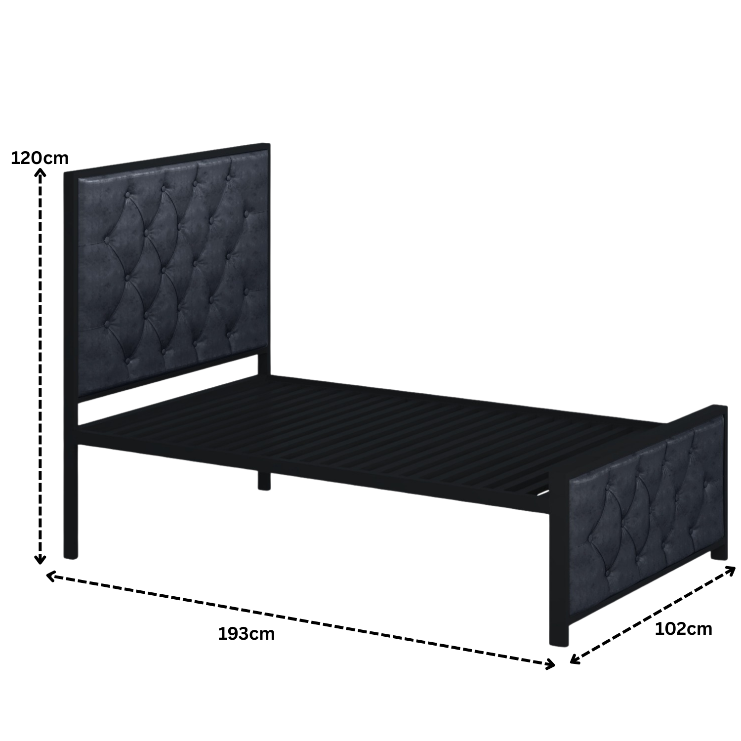 URBAN FURNISHING Modern Metal Bed Frame with Tufted Upholstered Headboard & Footboard – Diamond Button Design & Welded Base