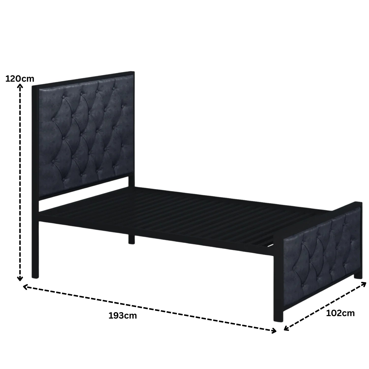 Elegant Button-Tufted Upholstered Metal Bed.