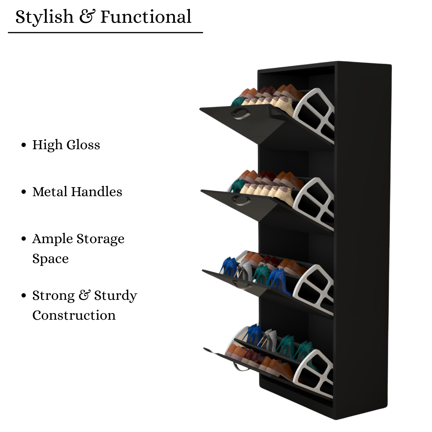 Modern 4 Tier White High Gloss Shoes Cabinet,Footwear Organizer