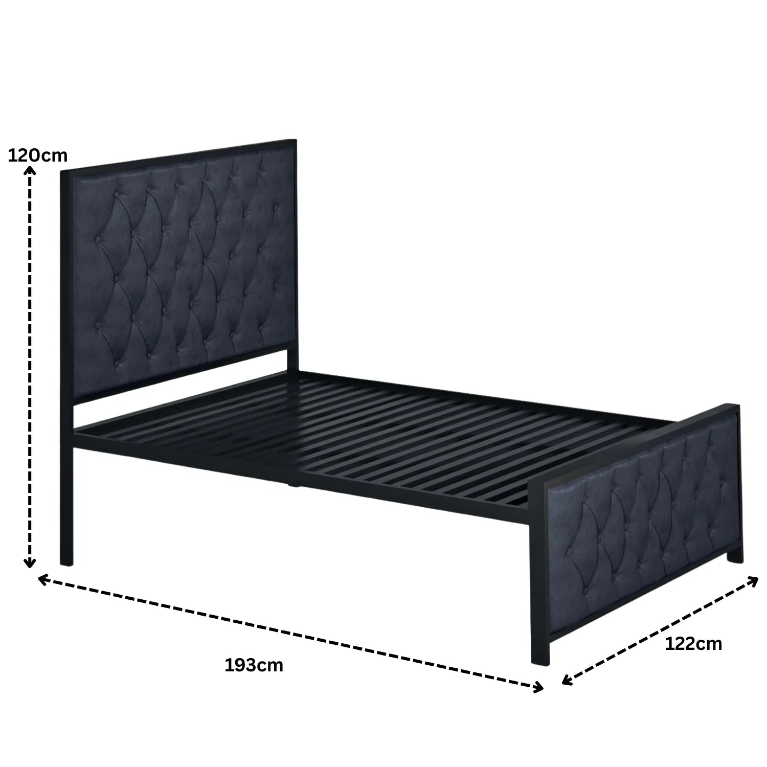 Elegant Button-Tufted Upholstered Metal Bed.