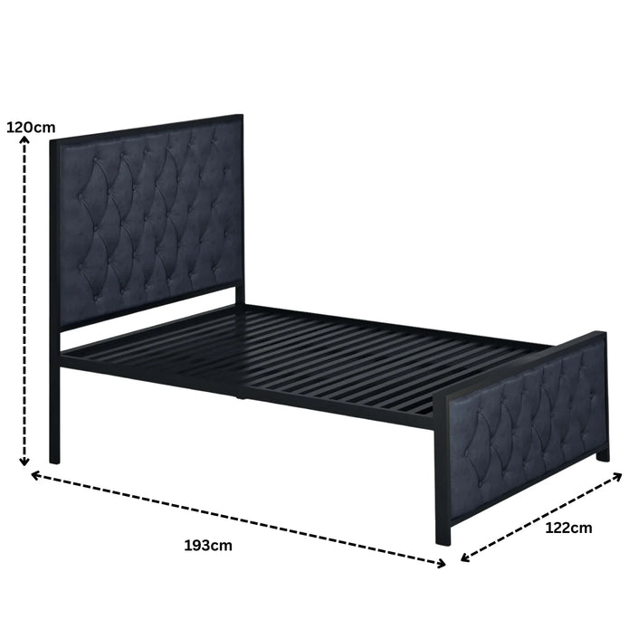 Elegant Button-Tufted Upholstered Metal Bed.