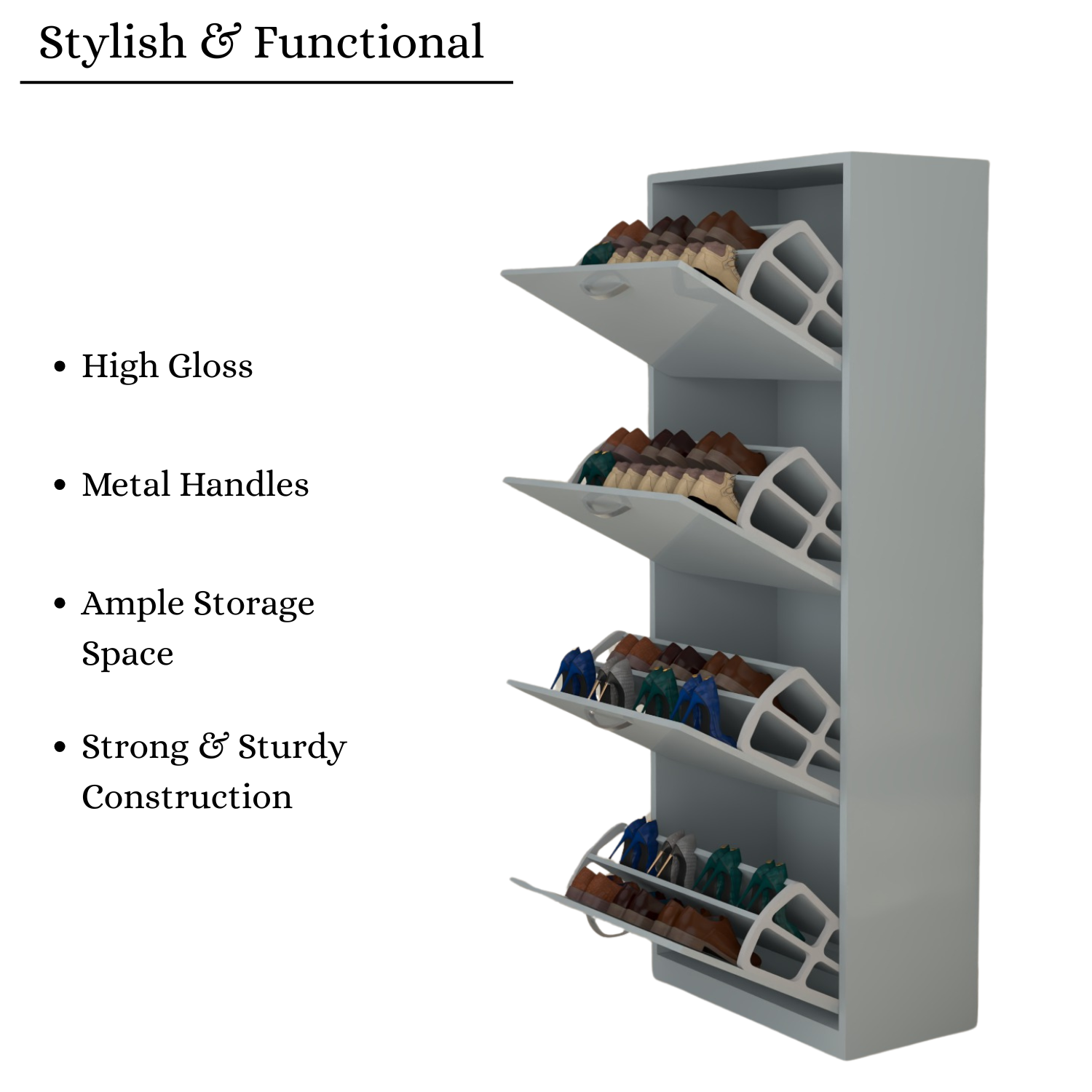 Modern 4 Tier White High Gloss Shoes Cabinet,Footwear Organizer
