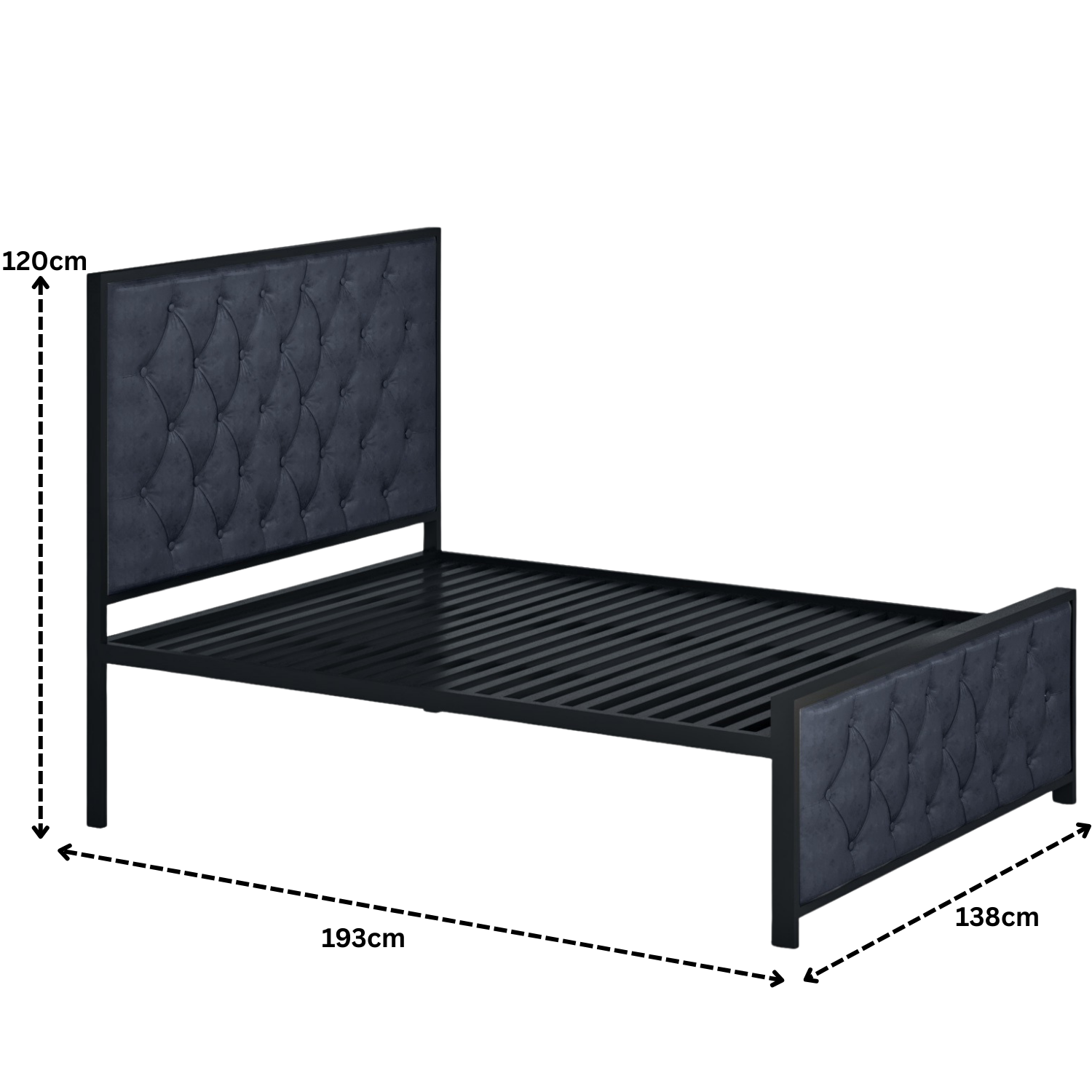 URBAN FURNISHING Modern Metal Bed Frame with Tufted Upholstered Headboard & Footboard – Diamond Button Design & Welded Base