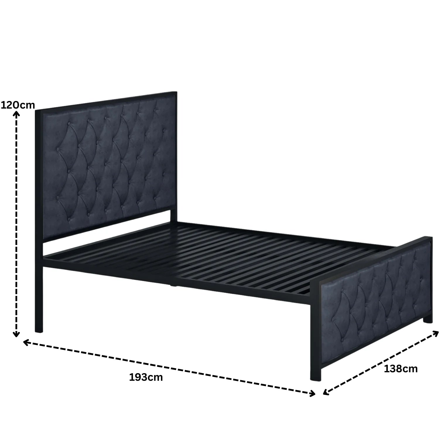 Elegant Button-Tufted Upholstered Metal Bed.