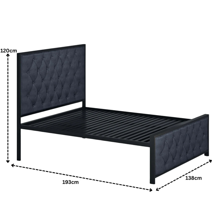 Elegant Button-Tufted Upholstered Metal Bed.
