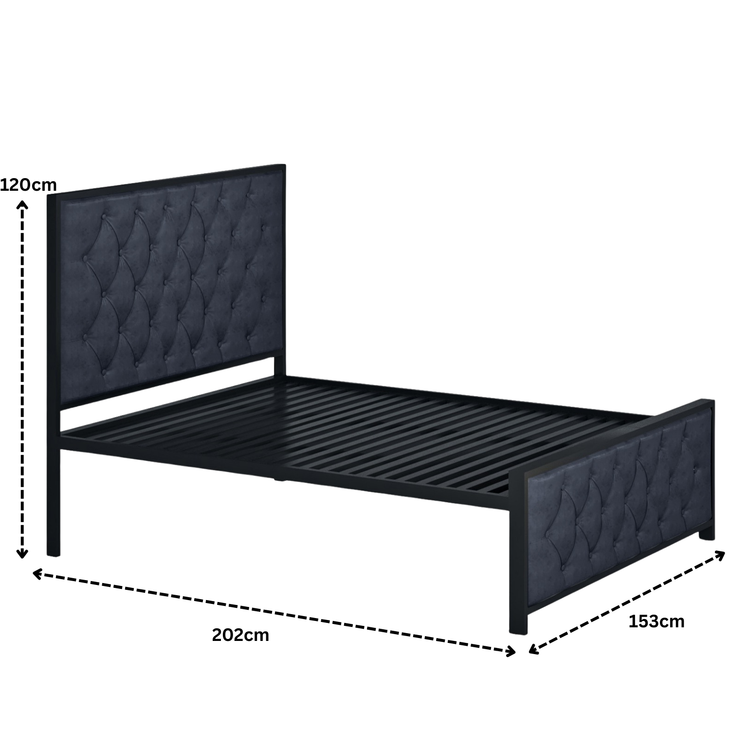 URBAN FURNISHING Modern Metal Bed Frame with Tufted Upholstered Headboard & Footboard – Diamond Button Design & Welded Base