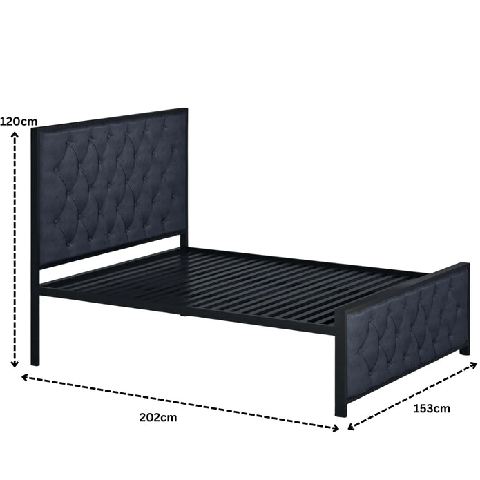 Elegant Button-Tufted Upholstered Metal Bed.