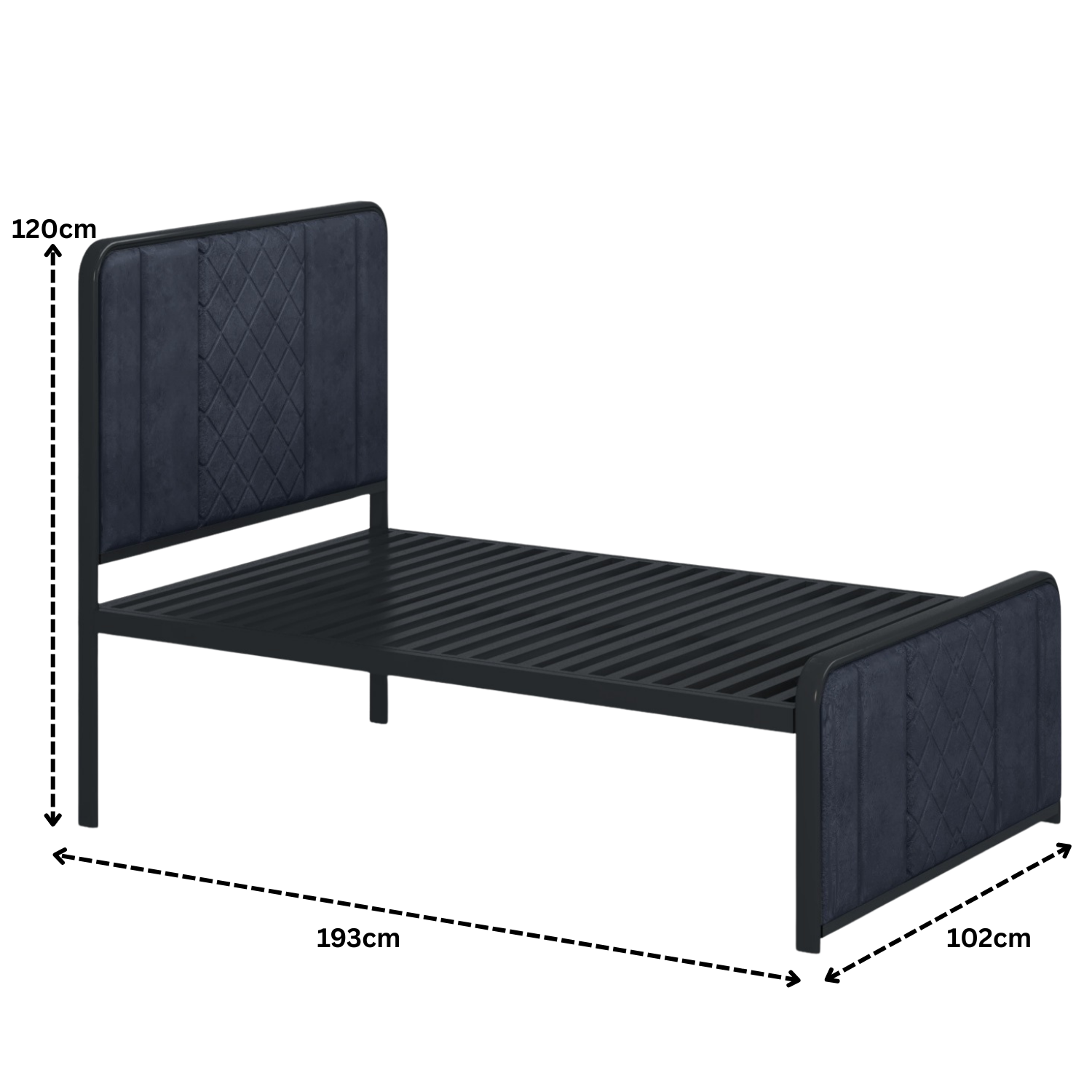 URBAN FURNISHING Modern Metal Bed Frame with Upholstered Headboard & Footboard – with Diamond Stitchin & Welded Base