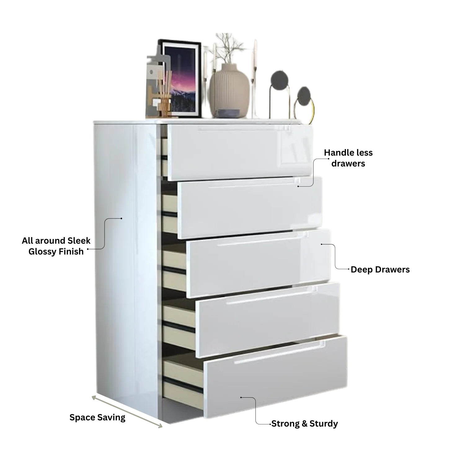 URBAN FURNISHING Modern 5-Deep Drawer Chest 50D x 80W x 129H