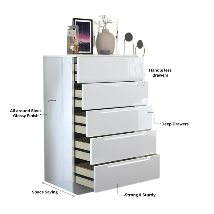 5 Tier High Gloss Chest of Drawers.