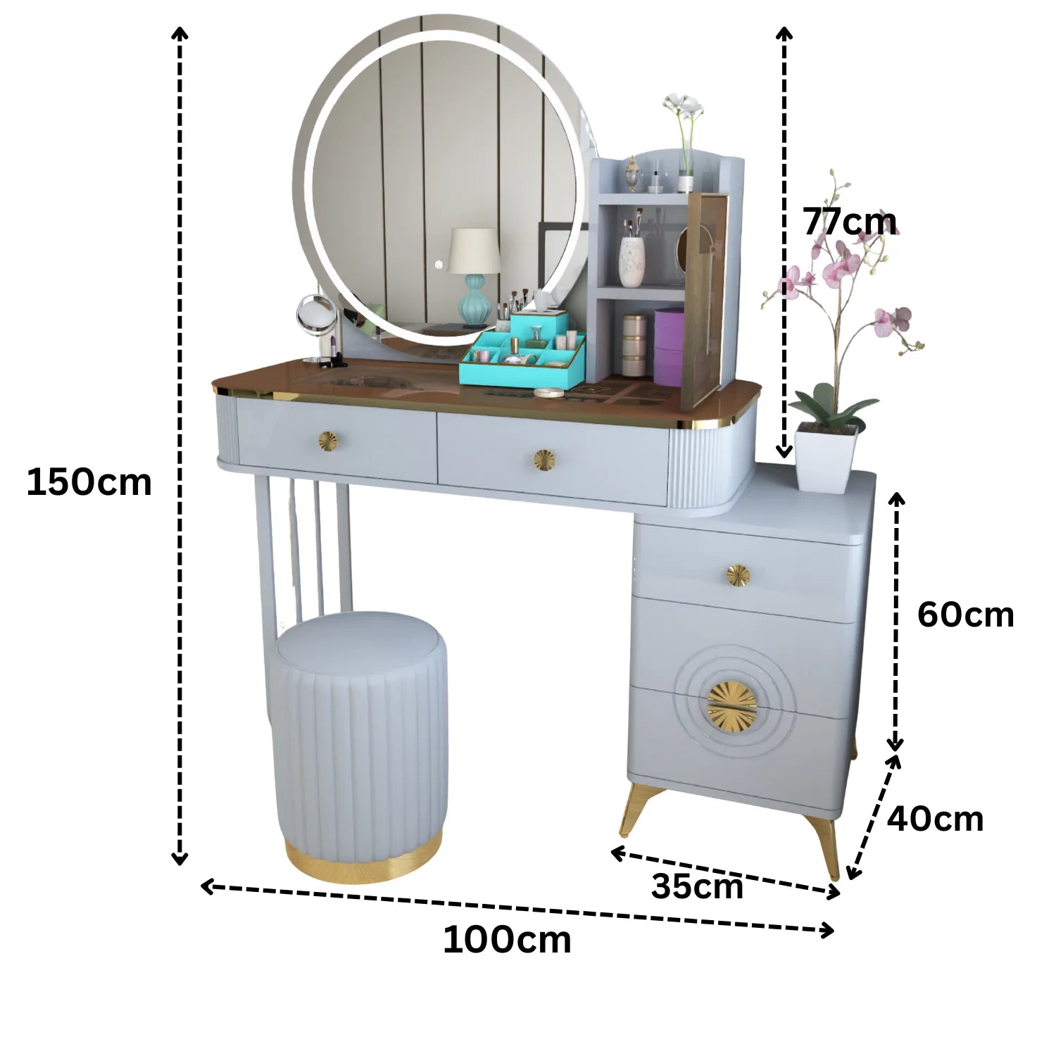 URBAN FURNISHING Modern Vanity Desk with LED Lighted Mirror