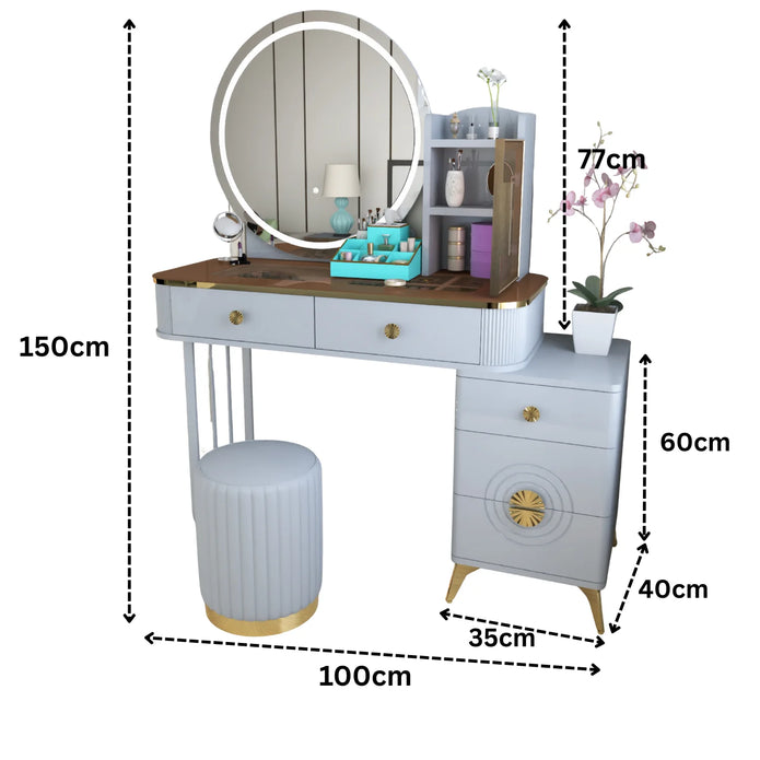 Modern LED Mirror Dressing Table With Padded Stool
