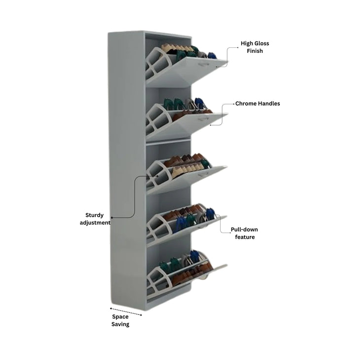 5 Tier Glossy Shoe Cabinet