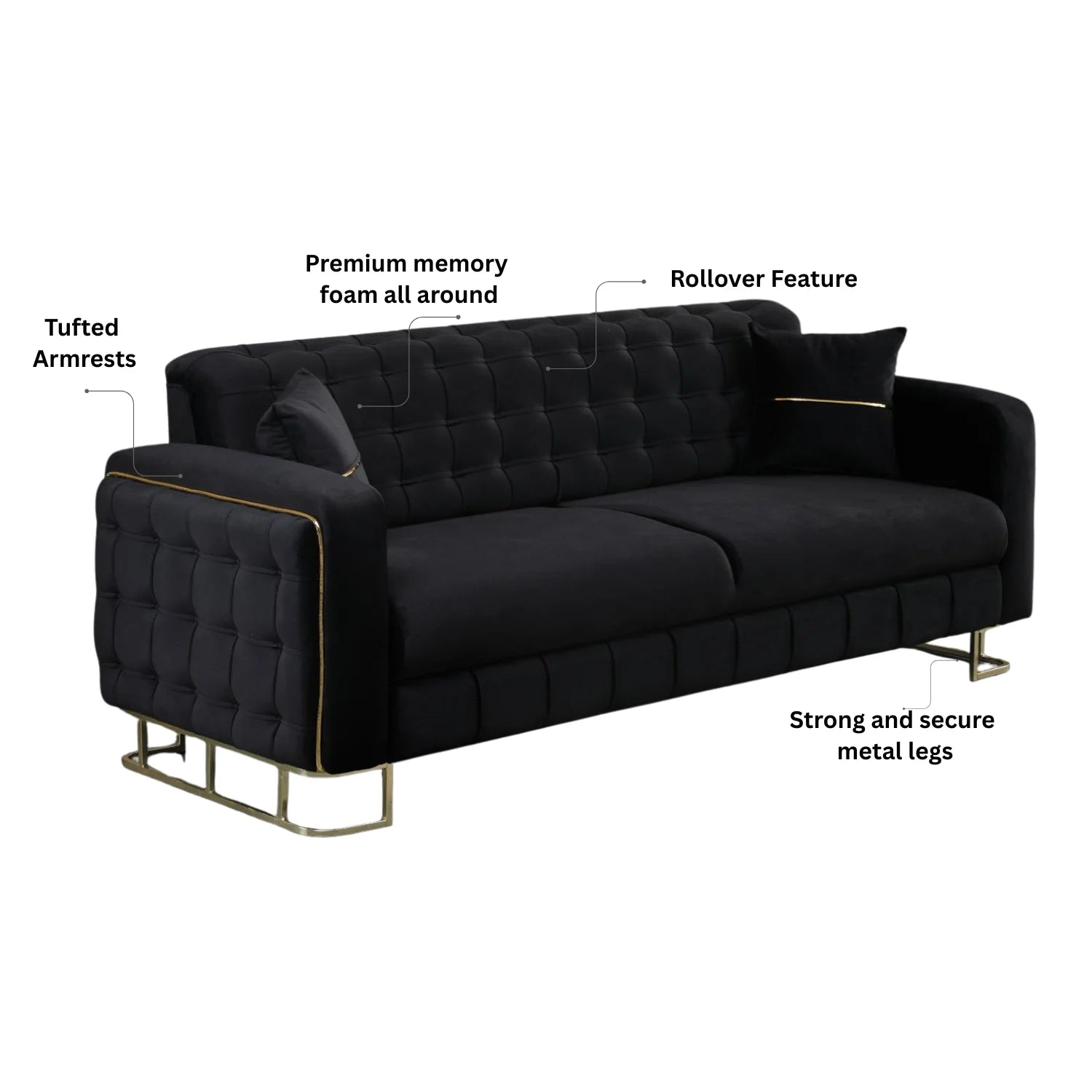 Modern Velvet Sofa BED with Chrome Metal Legs .