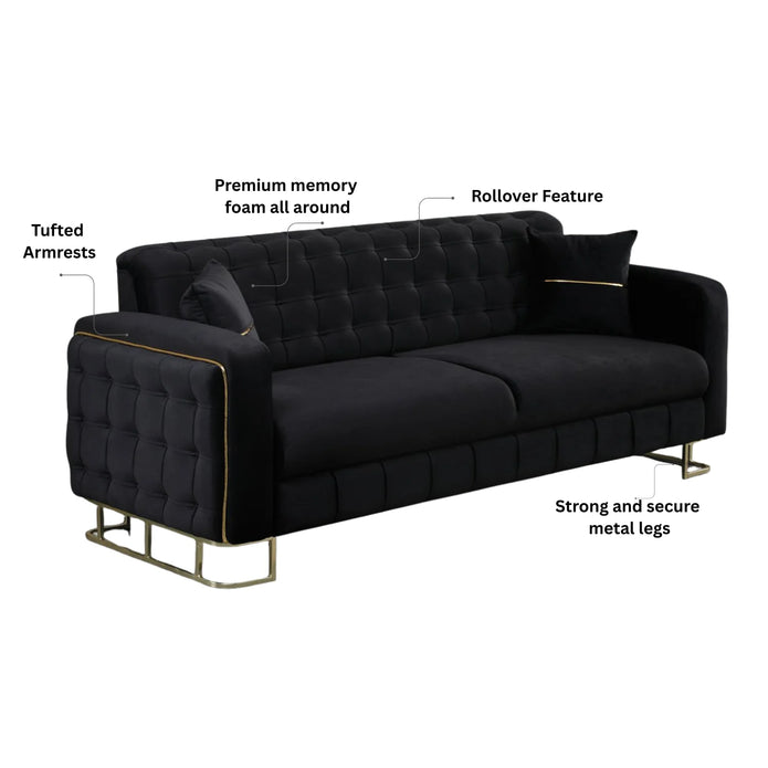 Modern Velvet Sofa BED with Chrome Metal Legs .