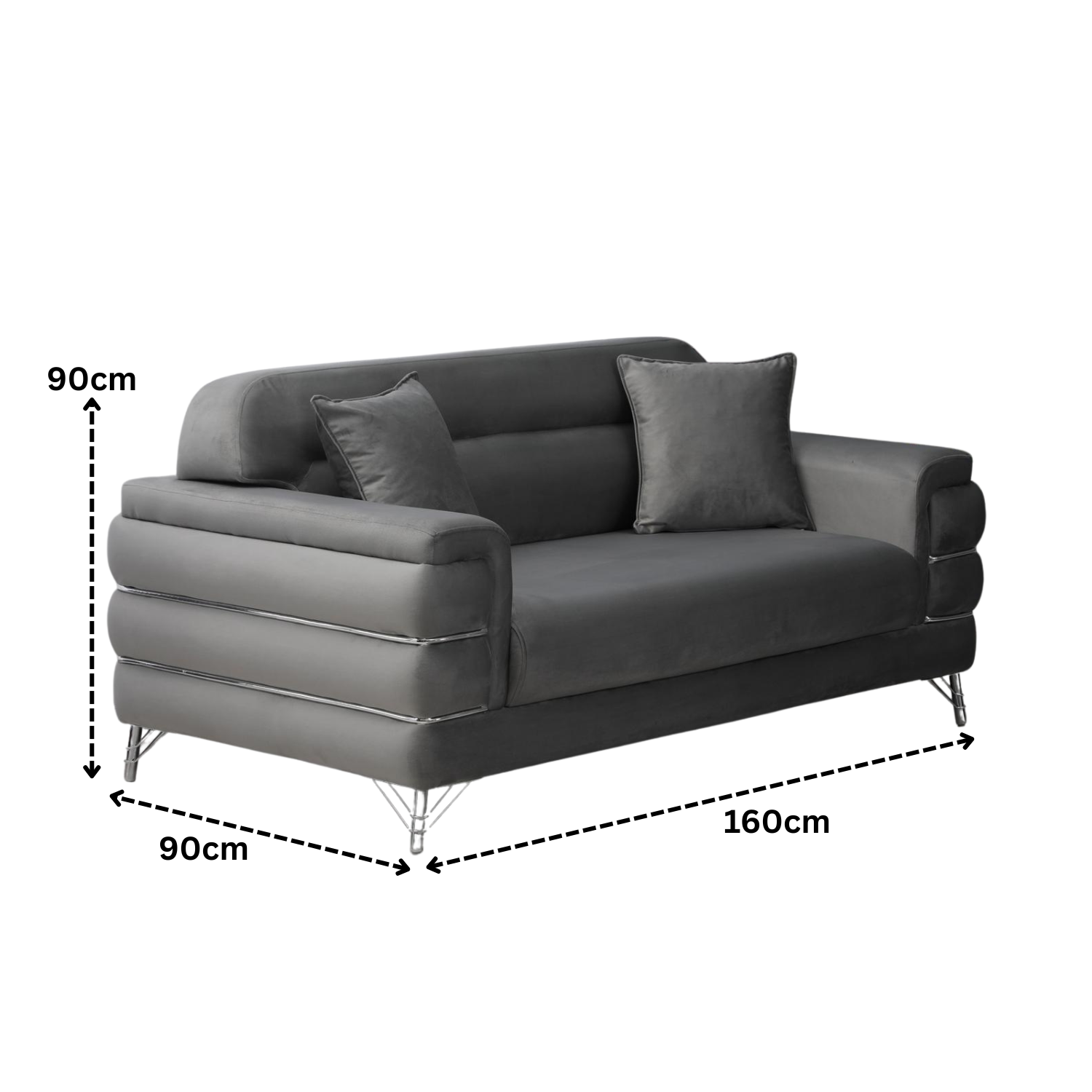 URBAN FURNISHING Modern Velvet Sofa Couch with Rollover Bed with Chrome Metal Legs & Chrome Finishing – Contemporary Sofa Bed For Living Room