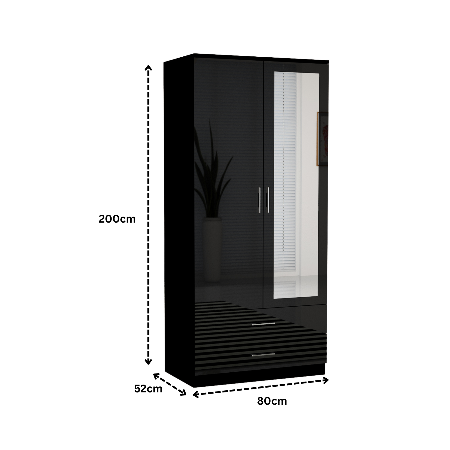URBAN FURNISHING Modern 2-Door Wardrobe with Mirror & 2 Drawers