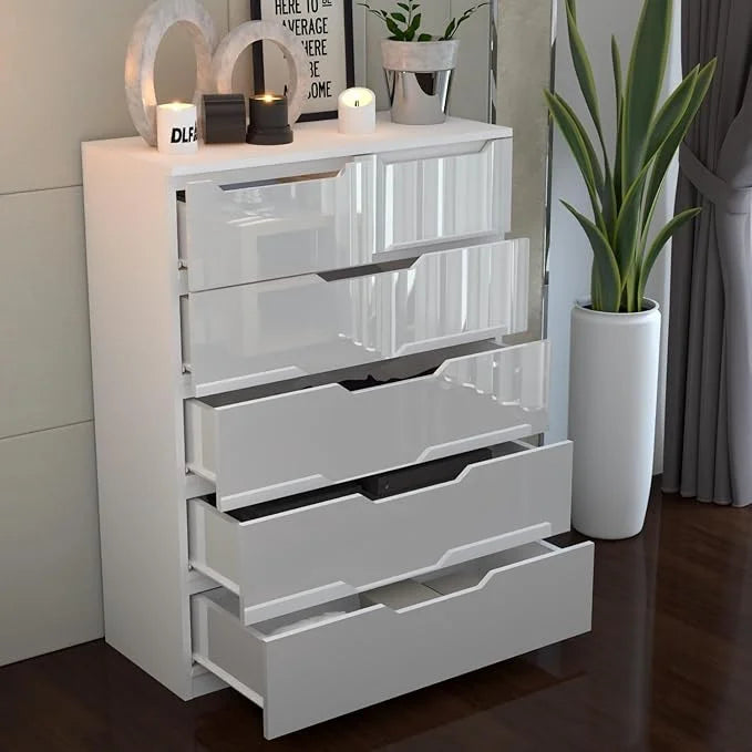 Urban Furnishing Modern 4+2 Deep Drawer-High Gloss White Dresser 140H