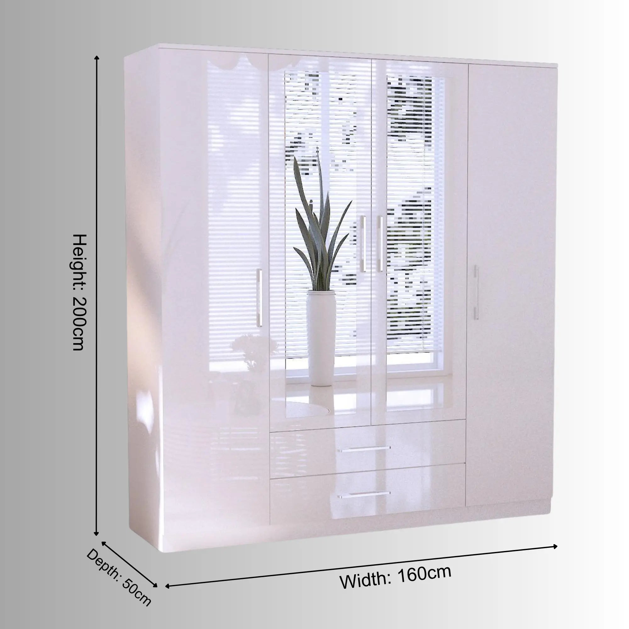 Verona 4 Doors Wardrobe | COLOR: White | SIZE: 160cm , 180cm